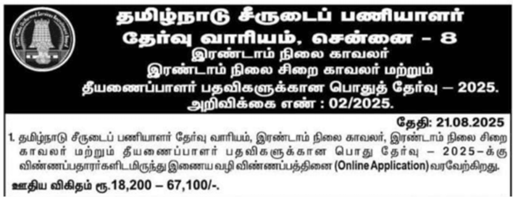 TNUSRB PC Notification 2025