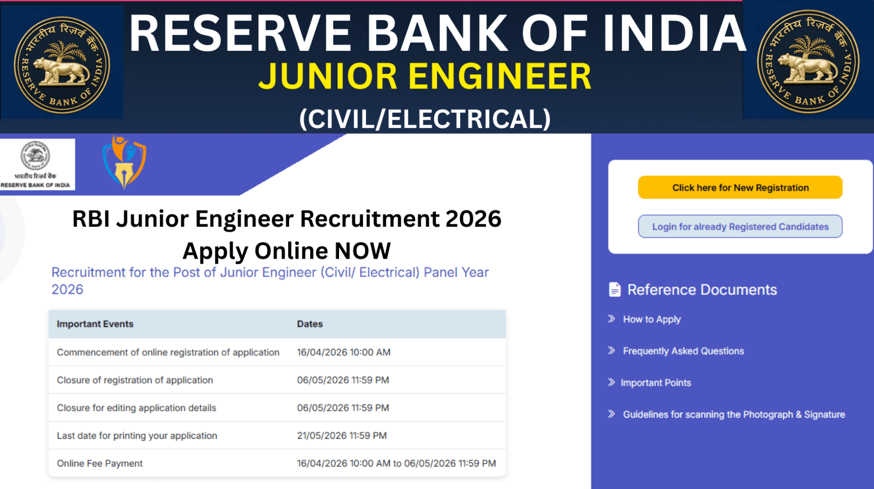 RBI Junior Engineer Recruitment 2026
