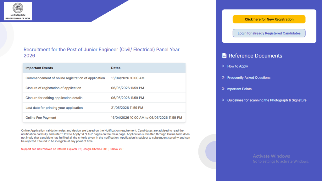 RBI Junior Engineer Recruitment 2026