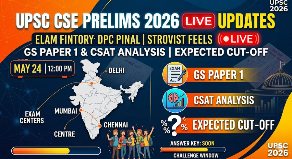 UPSC CSE Prelims 2026 LIVE Updates: GS Paper Analysis, Difficulty Level, and Expected Cutoff UPSC CSE Prelims 2026 LIVE Updates GS Paper Analysis, Difficulty Level, and Expected Cutoff