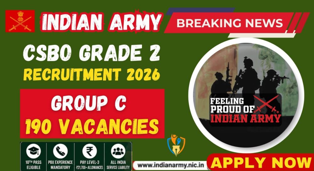 Indian Army Recruitment 2026: 190 CSBO Grade-II Vacancies